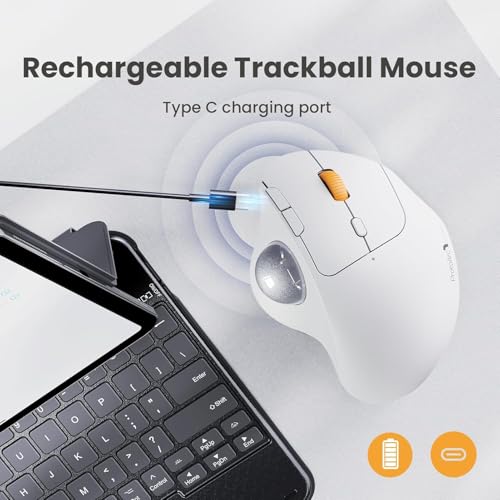 Image of ProtoArc Wireless Trackball Mouse, EM04 Ergonomic Bluetooth Rollerball Mouse Rechargeable Computer Laptop Mouse Thumb Control Mice, Compatible with PC, iPad, Mac, Windows-White Mouse Ash Grey Ball