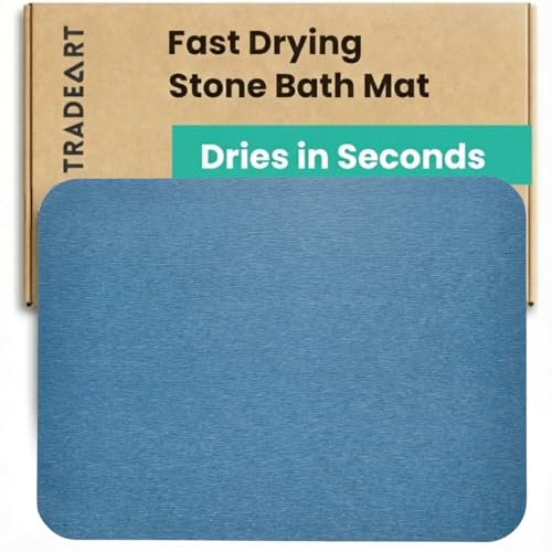 Image of Stone Bath Mat | Diatomaceous Earth Non-Slip Quick Drying Bathroom Floor Mat | Super Absorbent Bathtub & Shower Mat | Odor Free, Safe & Clean for Bathroom & Kitchen (Blue, 29.5 x 39.5 cm)