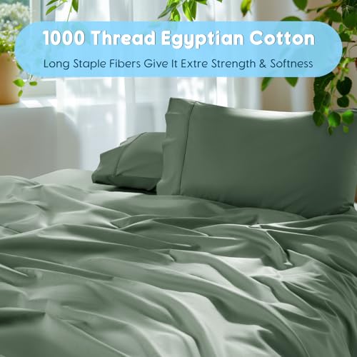 Image of SONORO KATE 1000 Series 100% Egyptian Cotton Queen Sheets,Extra Deep Pocket