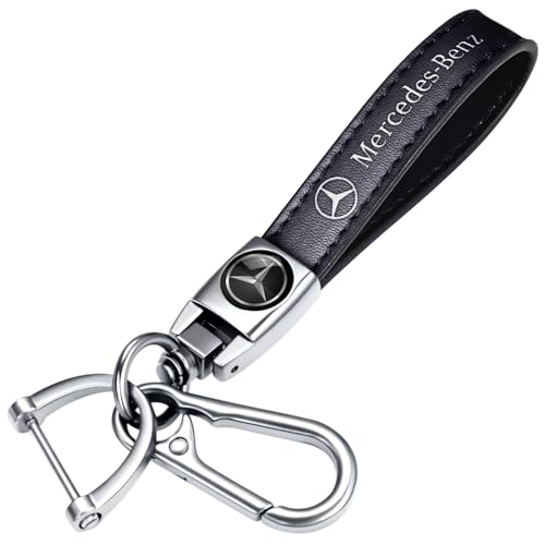 Xiconbao Genuine Leather Car Keychain for Mercedes Benz A C E S Class Series GLK CLA GLA GLC GLE CLS SLK AMG Series Car Key Chain Ring for Men and Woman Silver Metal Accessories