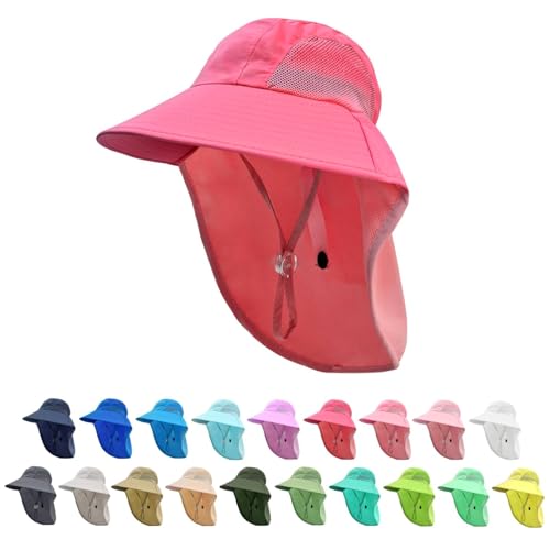 Image of Rosoz Kids Sun Hat with Neck Flap UV Protection Summer Toddler Beach Hat Unisex Ponytail Hat Wide Brim Fishing Hat