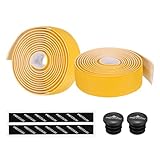 PATIKIL Cinta Para Manillar De Bicicleta PU EVA 1 Par Cinta Ergónómica Cómoda Talla Única Con Tapones Finales Y Respaldo Adhesivo Para Ciclismo En Carretera Y Bicicletas Plegables Amarillo