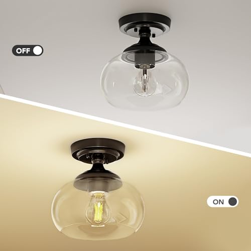 Image of VONLUCE Industrial Semi Flush Mount Ceiling Light, Matte Black
