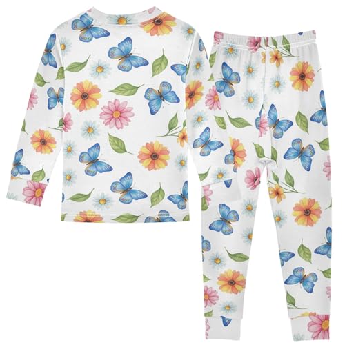 Pajama Sets Long Sleeve Floral Butterfly Pattern Prints Soft Comfy Sleepwear 2 Piece PJS 3-8T3