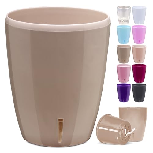 Happyplants ORCHIDEA Self-Watering Orchid Pot Flower Planter With Water Level Indicator Water Reserve And Drainage Holes (Sand, Ø 12.5CM / 1.3L)