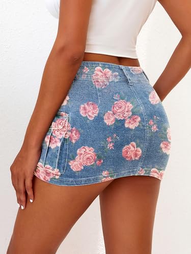 Image of ELLEVEN Low Rise Denim Mini Skirt for Women High Stretch Jean Skirts | Women's Sexy Bodycon Cargo Denim Skirt with Pockets, Y2K Casual Jean Style, Trendy Summer Outfits