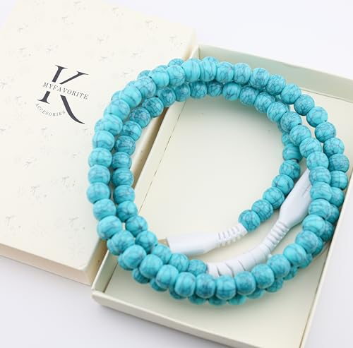 Image of Stylish [Apple MFi Certified] Beaded Phone Charger Cable Metallic Colors USB Cable 2 in1 USB-C Charging Cord for Smartphones 3.3ft (Turquoise)