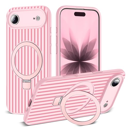 SKYLMW Striped Case for iPhone Air with Stand,6.5" Pink/Cherry Red