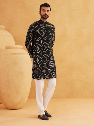 Image of SOJANYA Men's Pure Cotton Floral (Since 1958 Designer Kurta and Churidar Pyjama Set
