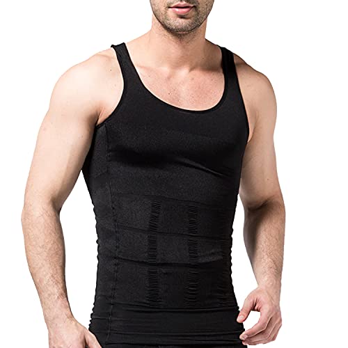 APAELEA Classique Hommes Shapewear Compression Forte Veste Cousu 140D Gilet de renforcement Minceur Corset,Noir,XL Cover