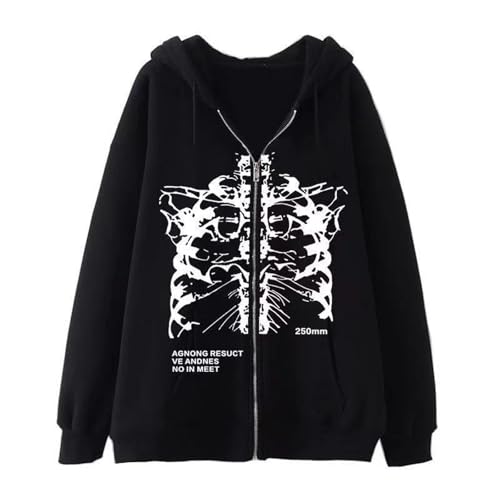 Sweat à Capuche zippé pour Hommes Squelette Coupe Ample