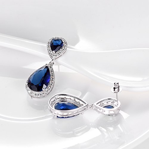 Selovo Blue Teardrop Dangle Earrings Silver Tone Sapphire Color Cubic Zirconia #TOP2