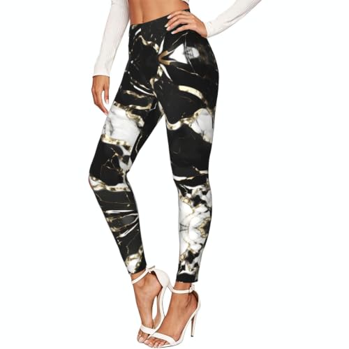 Leggings de compresión para mujer con estampado de mármol blanco y negro mallas suaves de entrenamiento