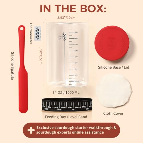 Image of Sourdough Starter Jar Kit,34oz Large Wide Mouth Sour Dough Jar Glass | Sourdough Bread Baking Supplies, Sourdough Tools for Beginners and Pro, Dishwasher-Safe, Borosilicate Glass, 1 Pack