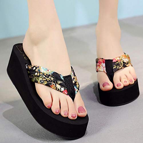 SHANGLY Été Plage Chaussures Femmes Talons Hauts Plate-Forme Tongs Bohême Fond Mou Cale Chaussons,H,34 Cover