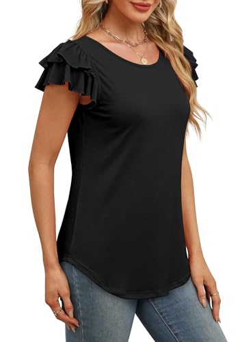 WEESO Womens T Shirts Ruffle Short Sleeve Summer Tops Cute Crew Neck Casual Blouses3