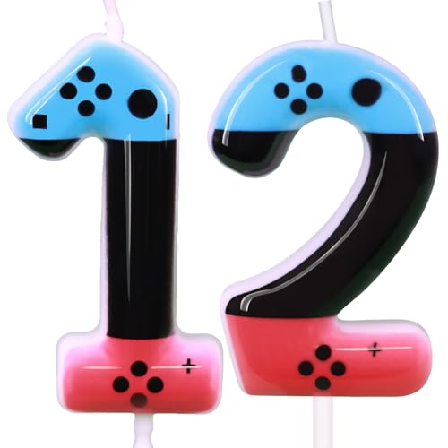 Gaming Candle Level 12 Number Birthday Cake Candles 12 Birthday Decorations for Boys 12th Birthday Candle Gamepad Birthday Candles Video Game Controller Themed Kids Birthday Party Supplies (Number 12)