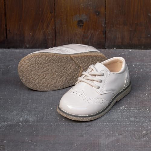 Image of Kannior Boys Girls Oxford PU Leather Shoes Little Kid Wedding Dress Shoes Toddler Lace Up Non-Slip Texture Sole Loafer Flats Classic School Uniform Walking Shoes