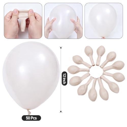 Image of KALOR 12 Inch Pale White Balloons, 50 Pcs Latex Helium Balloons for Kid's Birthday Party, Baby Shower, Wedding, Graduate Party Decorations
