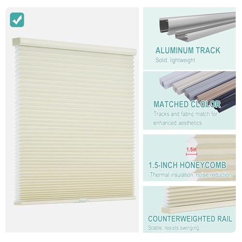 Changshade Cordless Cellular Shades, Light Filtering Honeycomb Blinds for Indoor Windows Bedroom, Pull Down Pleated Accordion Blind Easy Install, Shade Size 33" Wx72 H, Beige by Changshade - Image 3