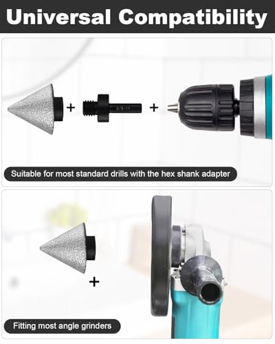 AOKLIT Diamond Beveling Chamfer Bits Set, Diamond Countersink Drill Bits for 1-7/8\"(48mm) Hole Enlarging Trimming Grinding in Tile, Marble, Glass, Granite, Ceramic with 5/8-11\" Thread Adapter