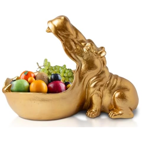 Comfify Hip Hippo Resin Figurine – Funky Hippopotamus Sculpture with Open Bowl Design for Snacks, Keys, or Trinkets – Decorative Holder with Elegant Golden Finish – Playful Accent for Modern Déco Cover