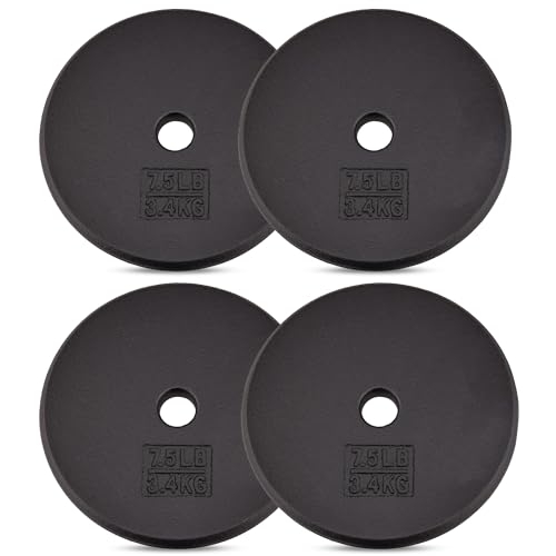 Image of Yes4All Standard Weight Plates, 1-Inch Cast Iron Barbell Weights, Wide Range 5-50 LB, Ideal for Strength Training & Workout Routine, Available in Single, Pair & Set of 4