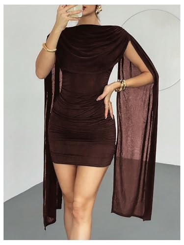 Image of RoseSeek Women's Elegant Formal Bodycon Cocktail Cape Sleeve Mini Dress