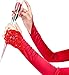 SAVITA Fingerless Long Red Gloves - Pierced Elbow Length Satin 19