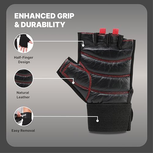 Image of CULT Fitness Training Gloves for Men & Women - Premium Grip Unisex Workout Gloves with Breathable Lycra & Half-Finger Design - Durable, Anti-Slip, Sweat-Absorbent Gym Gloves - Black Red | Small