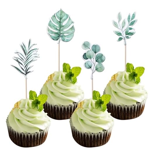 24 PCS Tropical Palm Leaves Cupcake Toppers Green Jungle Plant Cupcake Picks Hawaiian Leaf Cake Decoration for Summer Tropical Hawaii Luau Theme Baby Shower Birthday Party Supplies