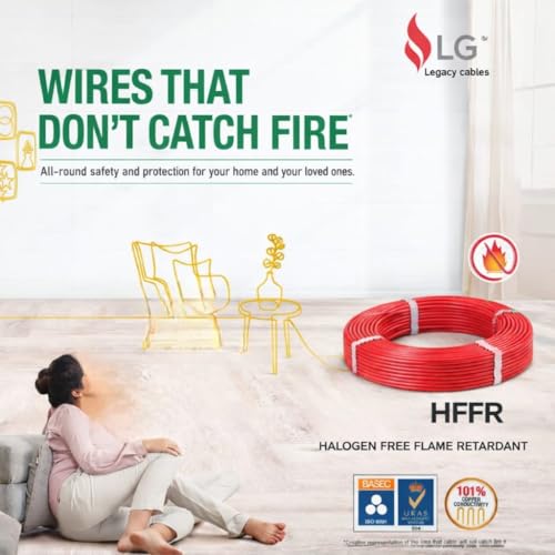 Image of LG Legacy 1 SQ MM | Green | Fire Resistant Electrical Wire 45M | HFFR PVC Insulated Cable | Copper cladal. Single Core Multi-Strand House Wiring | Heat & Shock Resistant (Green, 1 Sqmm)