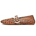 Brown Mesh Mary Jane Flats for Women Hand Woven Flats Slip on Leather Round Toe Comfy Buckle Strap Dressy Beach Ballerina Sandals