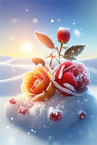 Peinture Diamant 5D Roses des Neiges Soleil | Kit Complet Point de Croix Strass 100x130cm QiHon