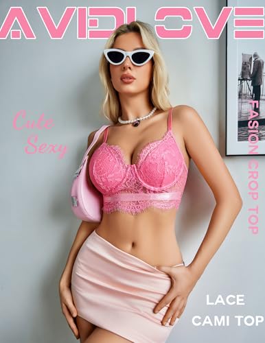 Image of Avidlove Lace Bralettes for Women Y2k Strap Bustier Cami Top V Neck Camisole Lingerie