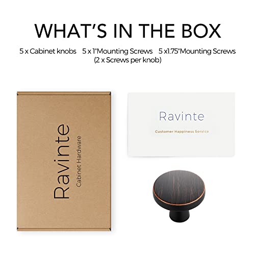 Image of Ravinte 5 Pack Drawer Pulls 1-1 /4 Inch Kitchen Cabinet Knobs Solid Round Dresser Drawer Knobs Oil-Rubbed Bronze Dresser Knobs Drawer Knobs Simple Cabinet Hardware for Cupboard Drawer Pulls