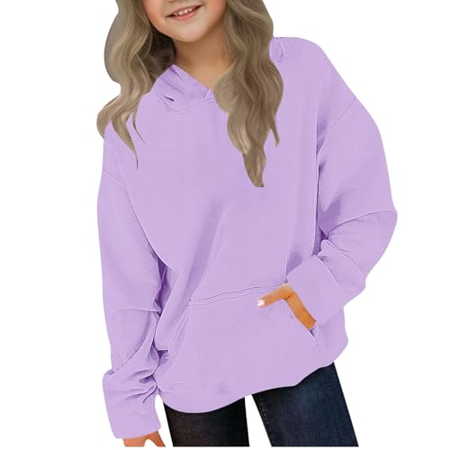 Sweat à capuche uni violet 4-14 ans, pull streetwear surdimensionné vintage fille garçon
