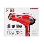 KISS 1875 Watt Pro Tourmaline Ceramic Hair Dryer, 3 Heat Settings, 2 Speed Slide Switch, Cool Shot Button, 2 Detangler Combs, 1 Concentrator, 1 Diffuser, Removable Filter Cap & 4 Sectioning Clips