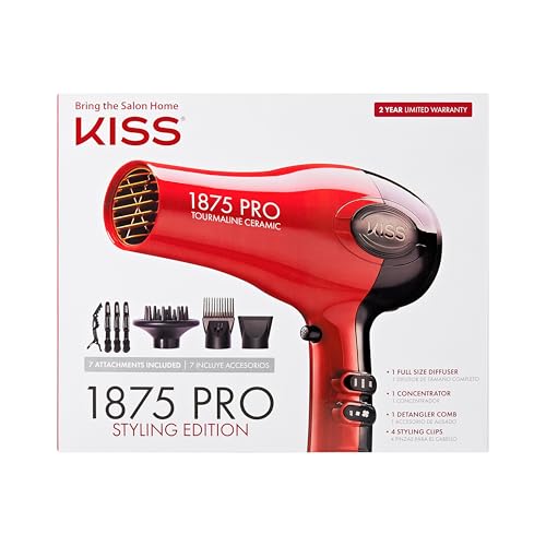 KISS 1875 Watt Pro Tourmaline Ceramic Hair Dryer,...