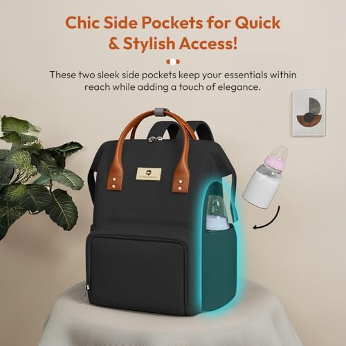 Image of StarAndDaisy Diaper Backpack For Mothers For Travel /Diaper Bags For Mom With Multi Compartments, Insulated Bottle Pockets, Waterproof, Ultra Soft Oxford Fabric, 24Lt Capacity - Black