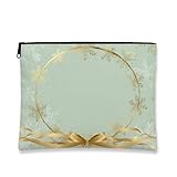 Elegante Neceser de Maquillaje, Bolsa de Viaje con diseño de Copos de Nieve Verde Claro y Dorado para Mujer, Organizador portátil de Lona con Cremallera, Neceser para el Cuidado de la Piel en vacacio