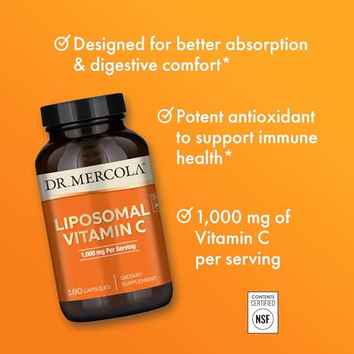 Dr. Mercola Liposomal Vitamin C - Brain, Heart, Eye & Immune Support - Provides 1,000 mg of Bioavailable Vitamin C - Non-GMO, Gluten-Free & Soy-Free - 180 Capsules (90 Servings) - Image 4