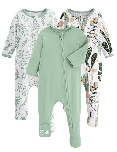 Image of Yoofoss Baby Pajamas 100% Cotton Baby Sleepers for Newborn 0-3 3-6 6-9 Months Boys Girls Clothes 3Pack Soft Footed PJs