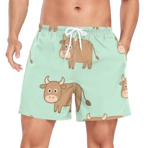 Pantalones cortos de natación verdes con dibujos de vaca para hombre