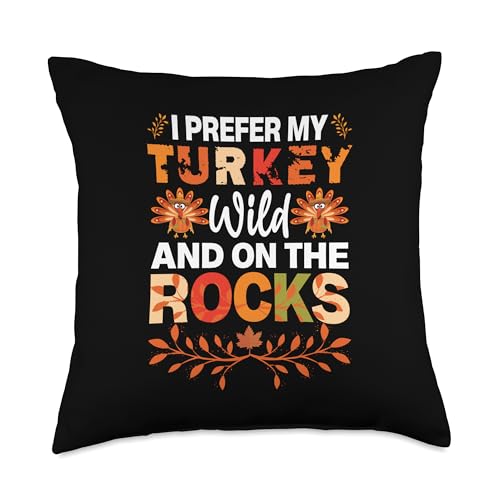 I Prefer My Turkey Wild and on the Rocks Bourbon Whiskey Throw Pillow, 18x18, Multicolor