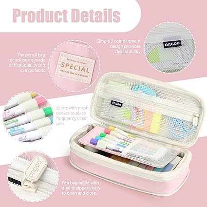 Image of LABUK Large Capacity Pencil Case Pouch, Cute Aesthetic Big Capacity Zipper Cases Pen Portable Office Stationery Makeup Bag, Desk Organizer for College Adults Women Men (Pink)