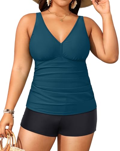 Image of Yonique Womens Plus Size Swimsuits with Shorts Tummy Control Tankini Two Piece Bathing Suits Athletic Swimwear