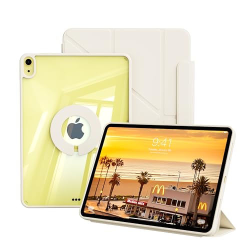 Clear Case for iPad A16 11th Generation 11 inch 2025 & iPad 10th Gen 10.9 inch 2022 with Pencil Holder Detachable Magnetic Rotating Transparent Hard PC Back Auto Wake/Sleep Trifold & Y Stand White
