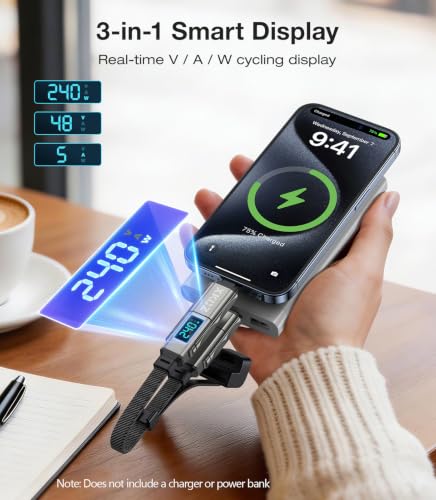 Image of XKCZ Keychain USB C Cable with V /A /W Display, 4 in 1 Charging Cable Combo Type C /USB A /L Port, 240W Fast Charging Short Cable, USB C Keychain Portable Cord for iPhone /iPad /Samsung /Laptop, 8 inches