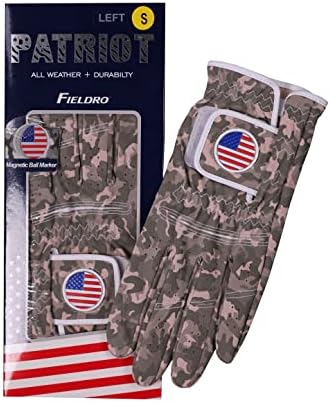 FIELDRO Patriot Golf Glove Ball Marker Men's Womens Premium Synthetic Left Hand Right Hand (Gray, Medium Large, Left)